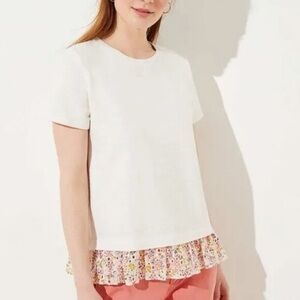 Loft Ivory Mixed Media Floral Ruffle Top Size XXL NWT